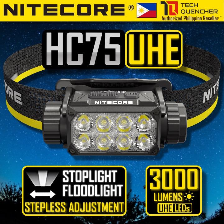 Nitecore HC75 UHE Headlamp 3000 Lumens - Spotlight & Floodlight Mode - USB-C - 5500mAh Battery -IP68