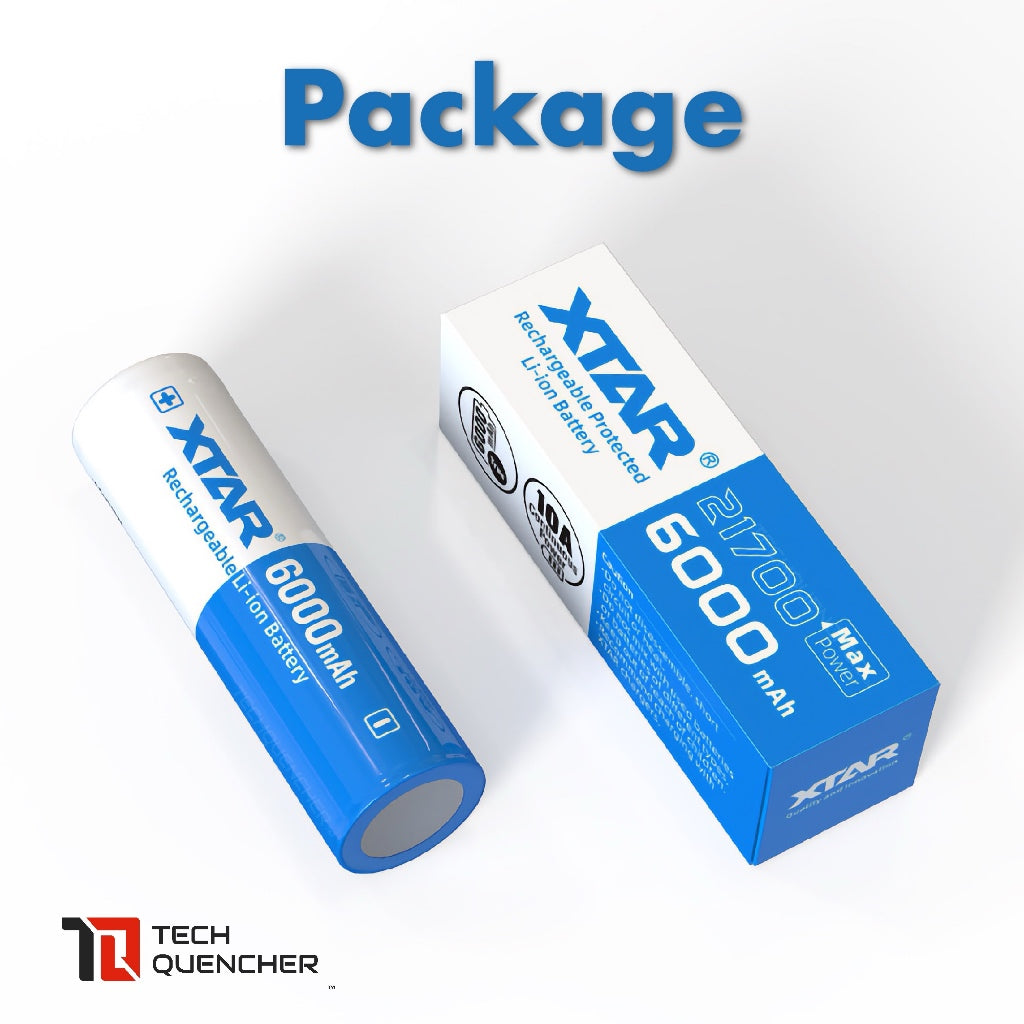 XTAR 21700 6000mAh Protected Battery - 3.6v Rechargeable - Lithium-Ion - 10A Max Discharge Current
