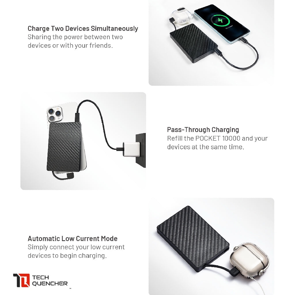 Nitecore Pocket 10000 - 10000mAh Powerbank + Built-In USB-C Cable - Carbon Fiber - 22.5w Max - IP65