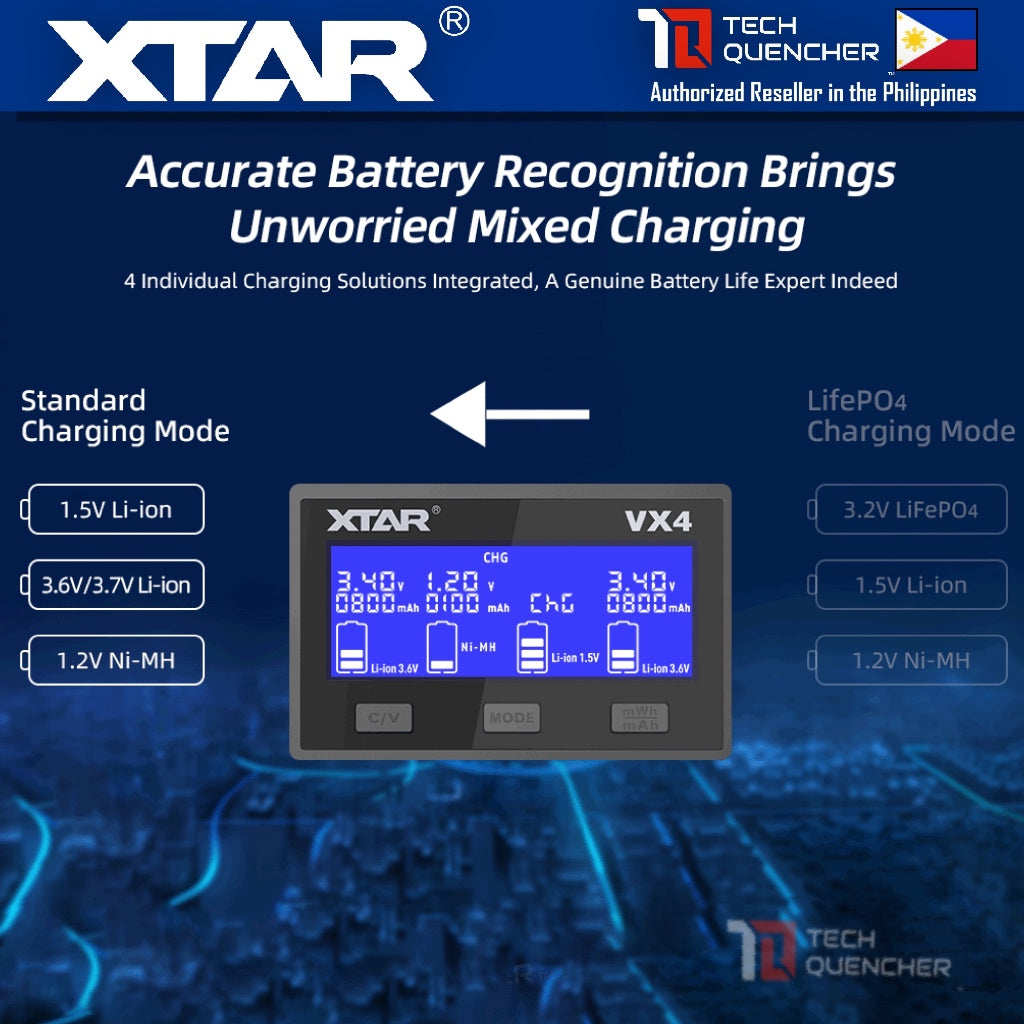 XTAR VX4 Battery Charger - Capacity Test - USB-C - 26650 21700 18650 AA AAA - LiFePO4 -Li-ion -Ni-MH