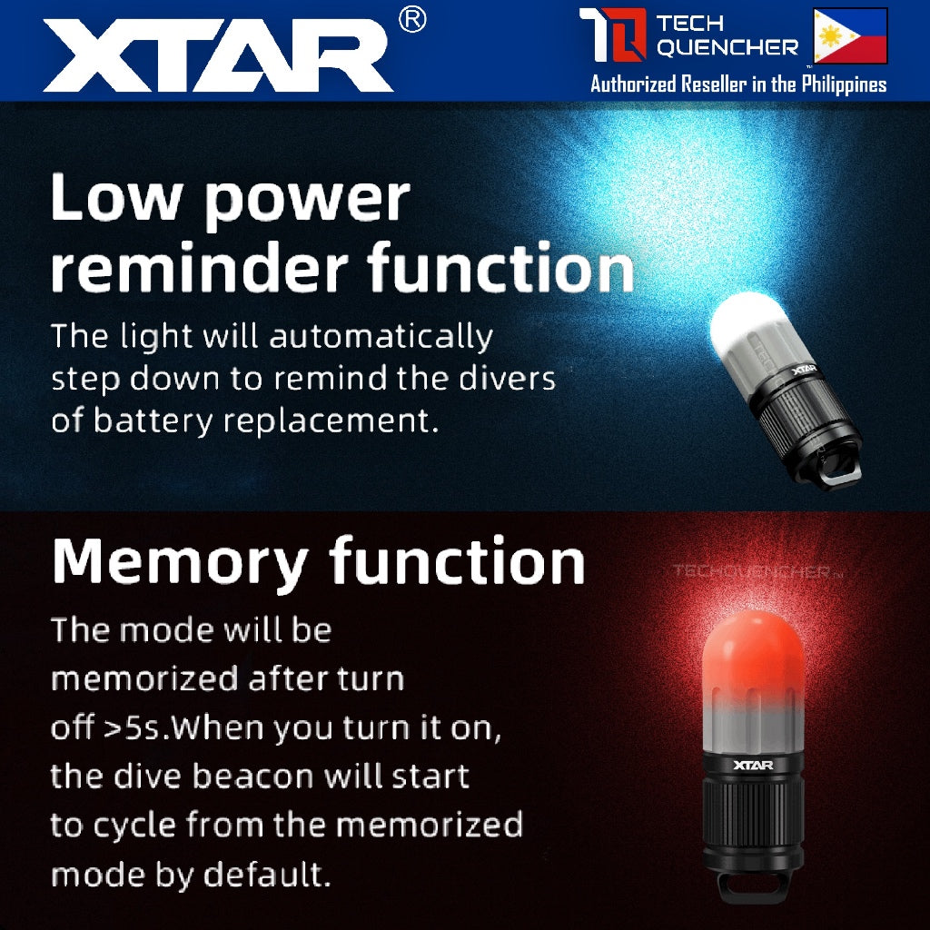 XTAR SD1 Mini Dive Beacon Flashlight - 4 Color - Waterproof - 100 meter - Rechargeable 16340 Battery