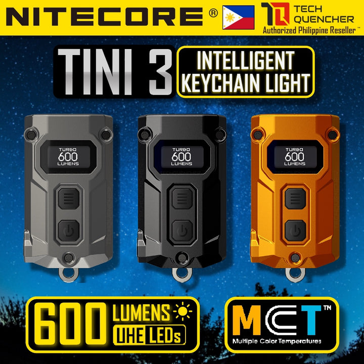 Nitecore Tini3 Keychain Flashlight - 600 Lumens - OLED Display - USB-C Charging - 20g - MCT UHE LEDS