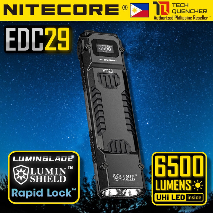 Nitecore EDC29 Flashlight - 6500 Lumens - OLED Display - Lockout Switch - USB-C Rechargeable - IP54