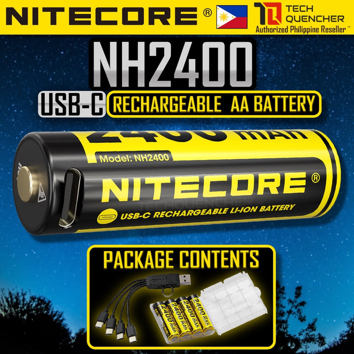 Nitecore NH2400 AA Battery - USB-C - 2400mAh Rechargeable AA Battery with Split Charging Cable