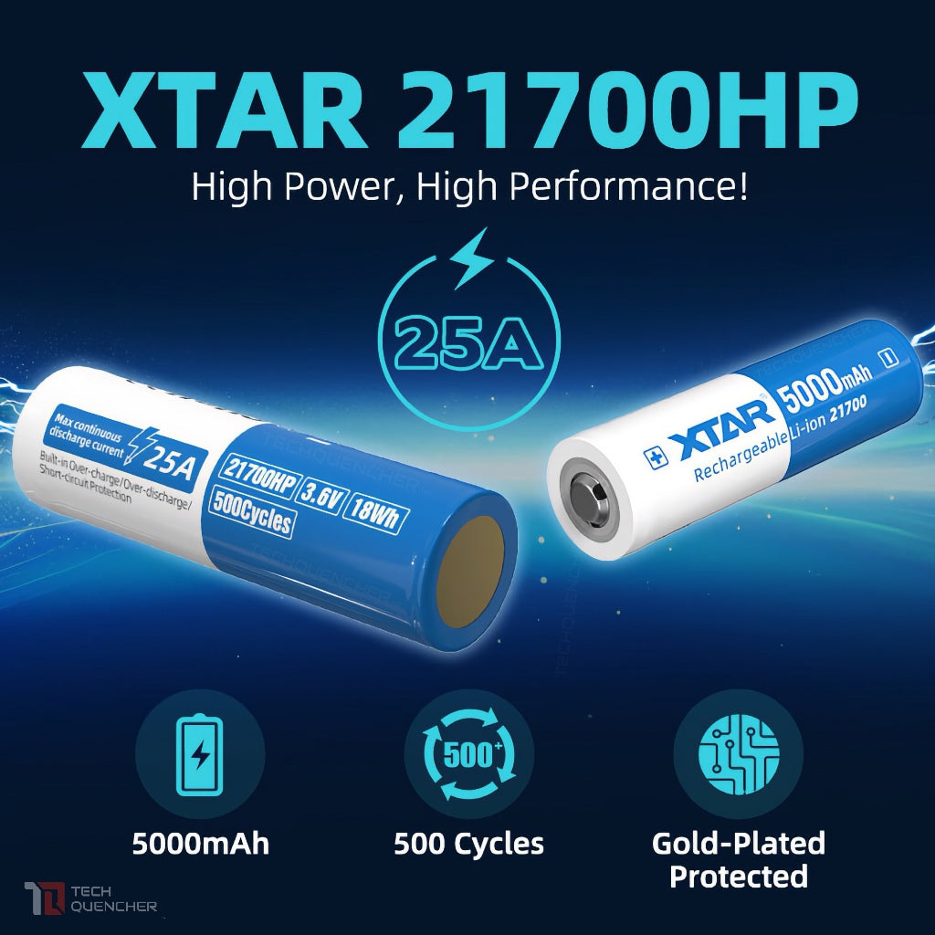 XTAR 21700HP 5000mAh Protected Battery - 25A Max Discharge Current - 3.6v Rechargeable - Lithium-Ion