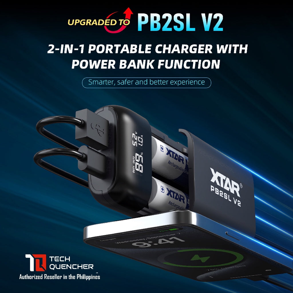 XTAR PB2SL V2 - Portable Charger with Powerbank Mode - Up to 22.5W -Supports 21700 18650 20700 18700