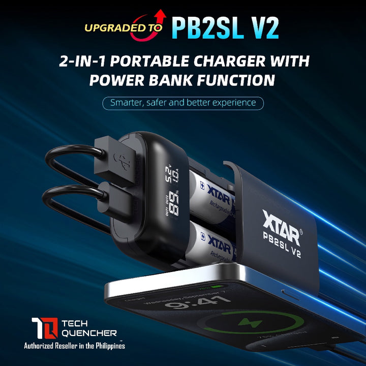 XTAR PB2SL V2 - Portable Charger with Powerbank Mode - Up to 22.5W -Supports 21700 18650 20700 18700