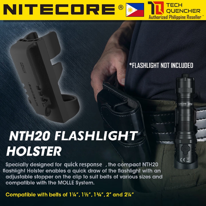 Nitecore NTH20 Flashlight Hard Holster  -  Supports 1 inch Tube Diameter - 1.25 inch Head Diameter