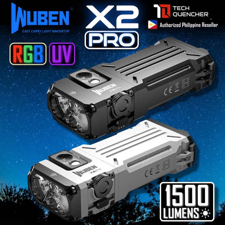 Wuben X2 Pro Flashlight - RGB & UV - 1500 Lumens - Dual Light Source - USB-C Rechargeable -AA - IP68