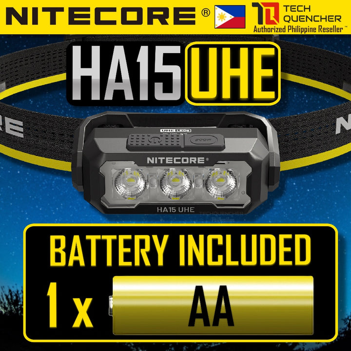 Nitecore HA15 UHE Headlamp - 400 Lumens - AA Battery - Dual Power Option - Ultra Lightweight - IP66