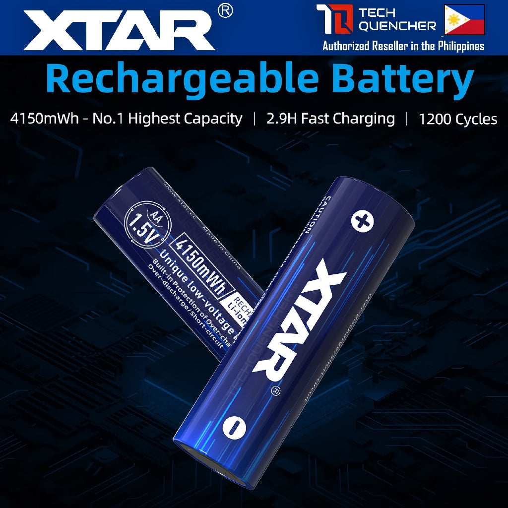XTAR AA 1.5v 2500mAh (4150mWh) Rechargeable Battery- Lithium-Ion -Built-In LED Indicator - Protected