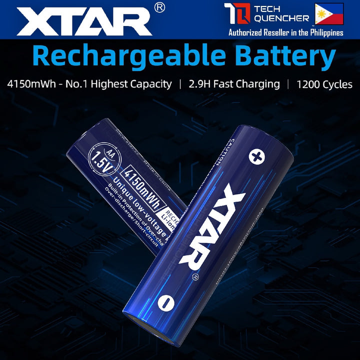 XTAR AA 1.5v 2500mAh (4150mWh) Rechargeable Battery- Lithium-Ion -Built-In LED Indicator - Protected