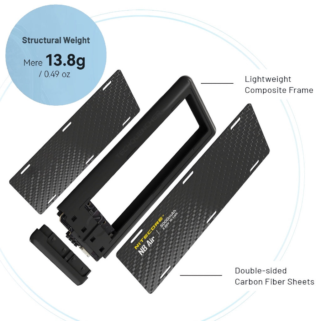 Nitecore NB Air Powerbank - Ultra Lightweight - 89g - 5000mAh - IPX7 - Carbon Fiber - PD + QC 3.0