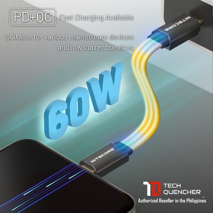 Nitecore NLink10 Magnetic Charging Cable - USB-C - 60W PD + QC Fast Charging - Braided - Gold Plated