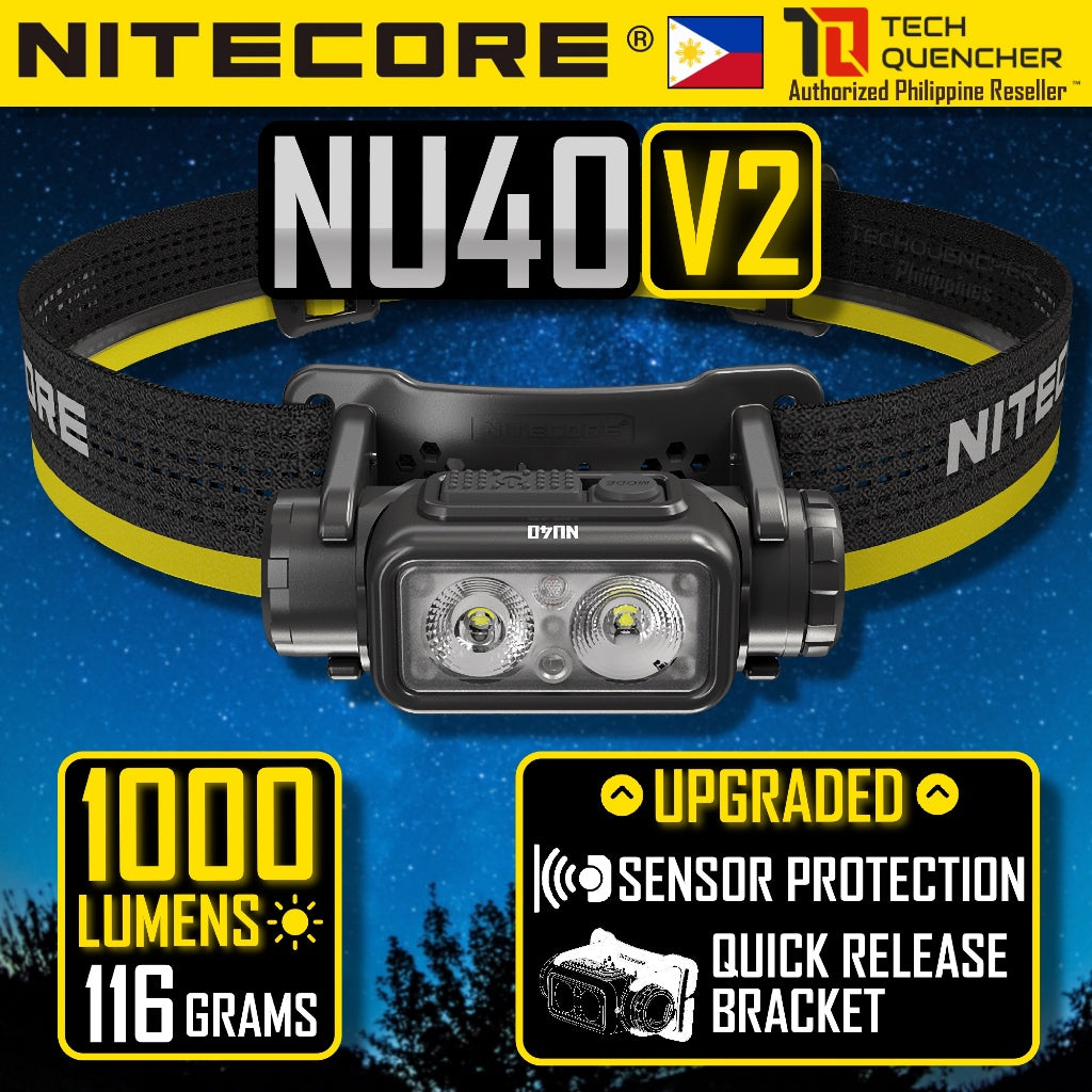 Nitecore NU40 Headlamp 1000 Lumens -116g -2 Dual Output- USB-C Rechargeable 2600mah Battery - IP68