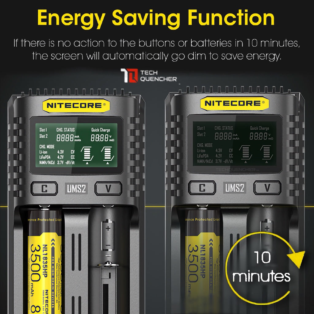 Nitecore UMS2 V2 USB-C Battery Charger - LCD Display - 2 Slot - Intelligent - 4000mA Max - QC