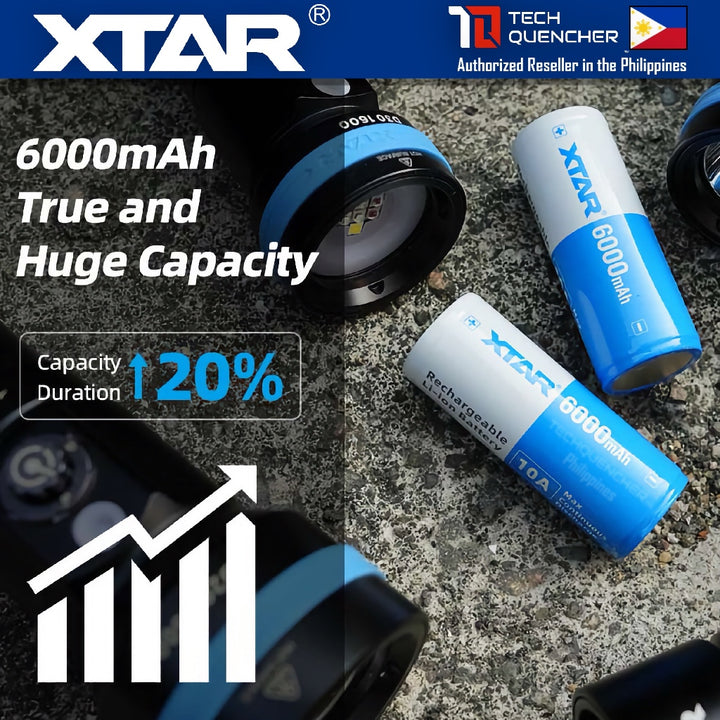 XTAR 26650 6000mAh Protected Battery - 3.6V Rechargeable - Lithium-Ion -10A - Button Top or Flat Top