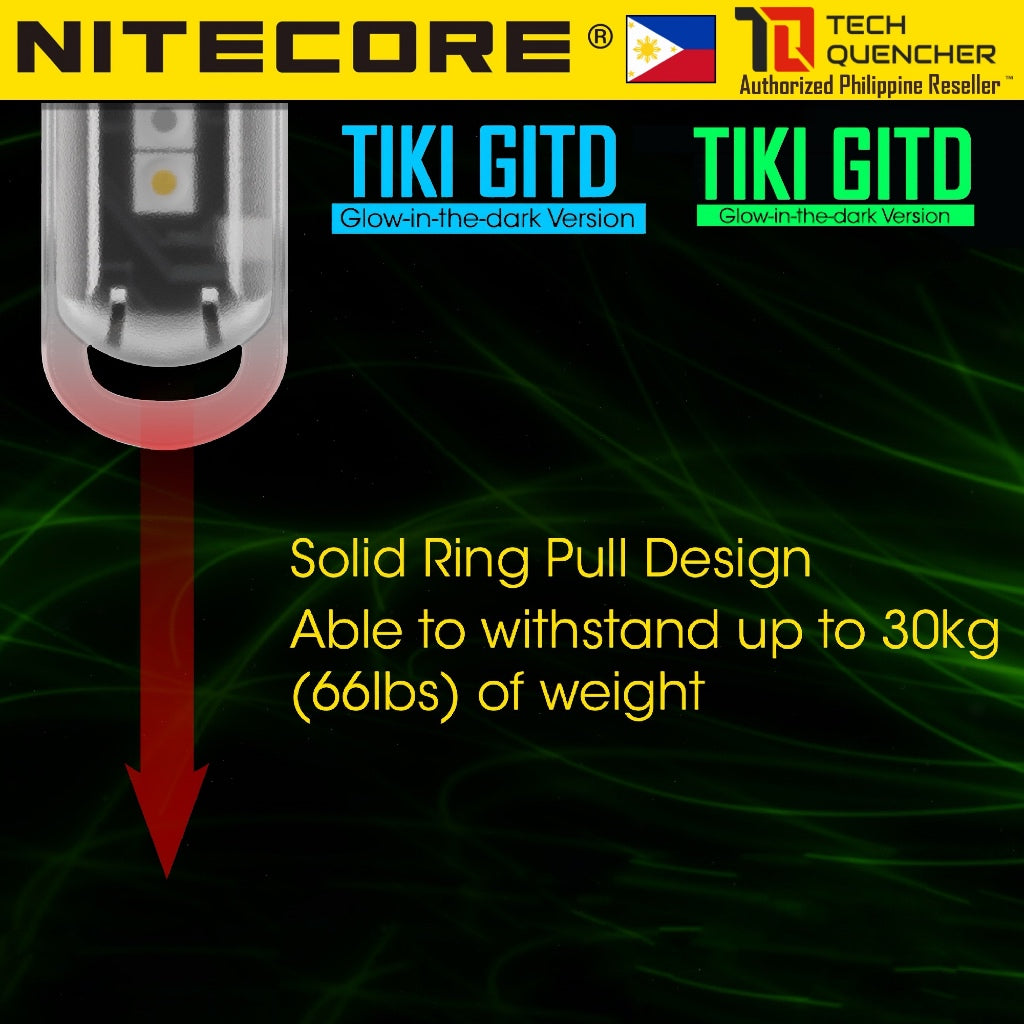 Nitecore TIKI GITD Flashlight - Green - Blue - 300 Lumens - USB-C Rechargeable - UV Light - Keychain