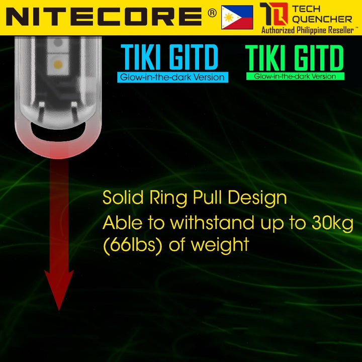 Nitecore TIKI GITD Flashlight - Green - Blue - 300 Lumens - USB-C Rechargeable - UV Light - Keychain