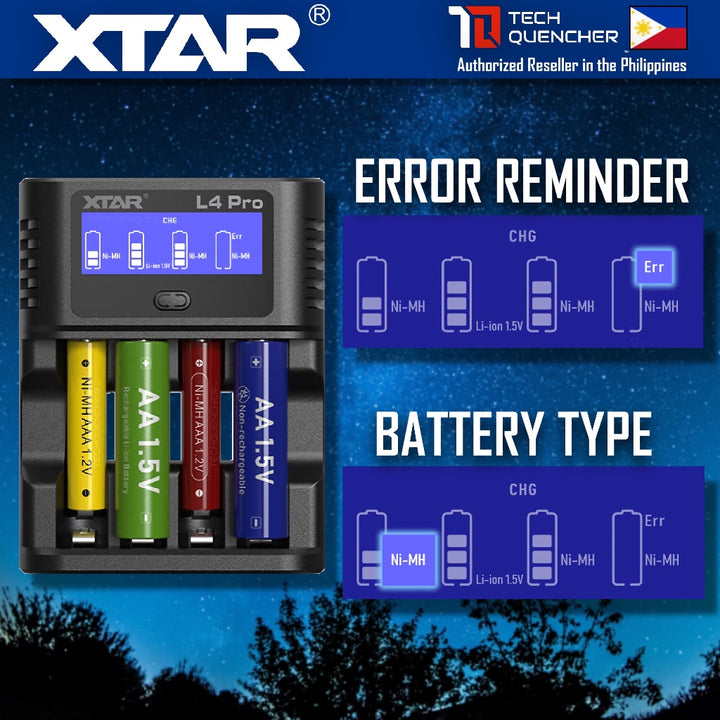 XTAR L4 Pro Battery Charger - USB-C - AA  AAA - 1.5v Li-ion - 1.2v Ni-MH - Refresh + Dishcharge Mode