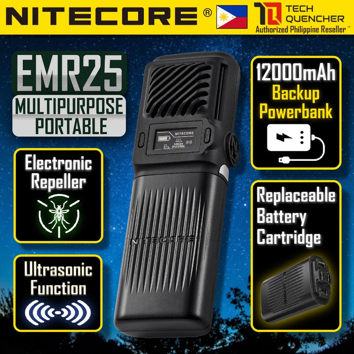 Nitecore EMR25 Electronic Mosquito Repeller + 12000mAh Powerbank + Ultrasonic - USB-C Fast Charging