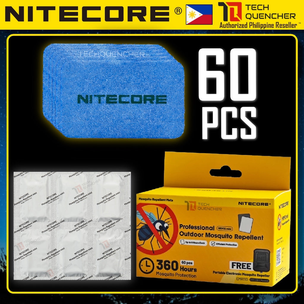 Nitecore MRM10 Mini Mosquito Repellent Mats - 60pcs +  FREE EMR11D - Up to 6 hours - For EMR23 EMR25