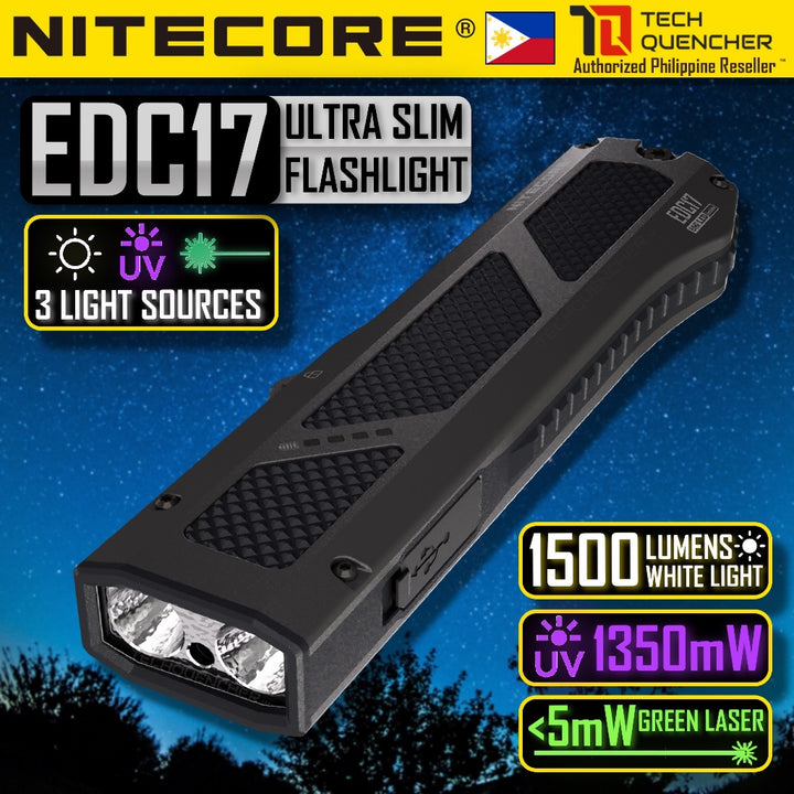 Nitecore EDC17 Flashlight - 1500 Lumens- 1350mW UV - 5mW Green Laser - Ultra Slim EDC - USB-C - IPX7