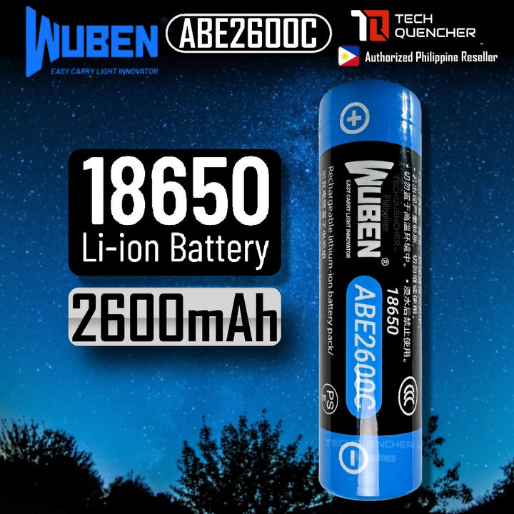 Wuben ABE2600C 18650 Battery - Rechargeable 2500mAh - Li-ion Battery - 10A - Circuit Protection