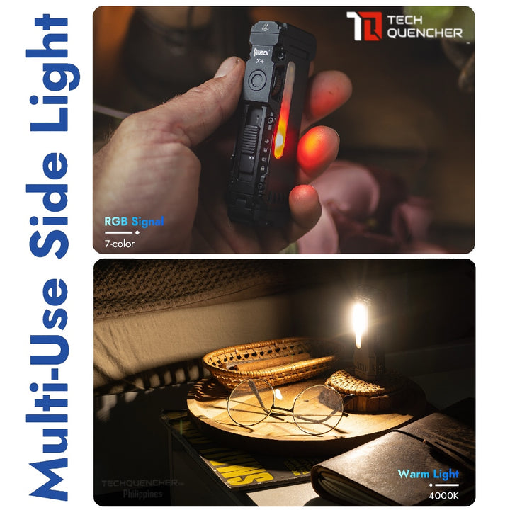 Wuben X4 Flashlight - 1500 Lumens - Side Light - 18650 Removable Battery - USB-C Rechargeable - IP68