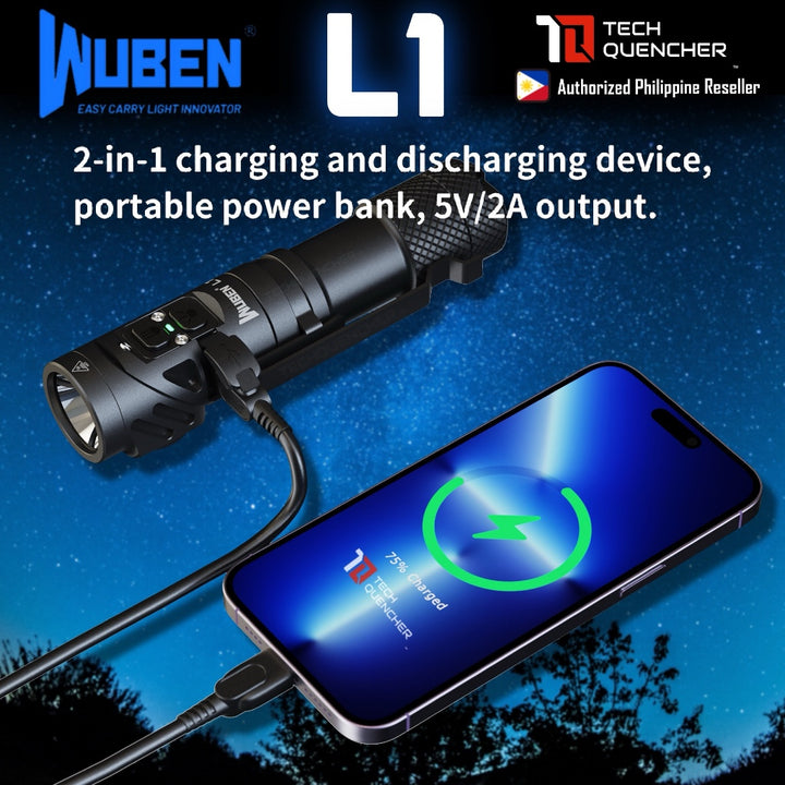Wuben L1 Flashlight - 2000 Lumens - 180° Rotating Head - Power Bank Mode - Magnetic Tail Cap - IP68
