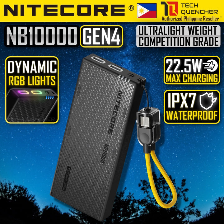 Nitecore NB10000 Gen4 Powerbank - 10000mAh - Dynamic RGB Lights - Carbon Fiber - IPX7 - PD QC3.0 SCP