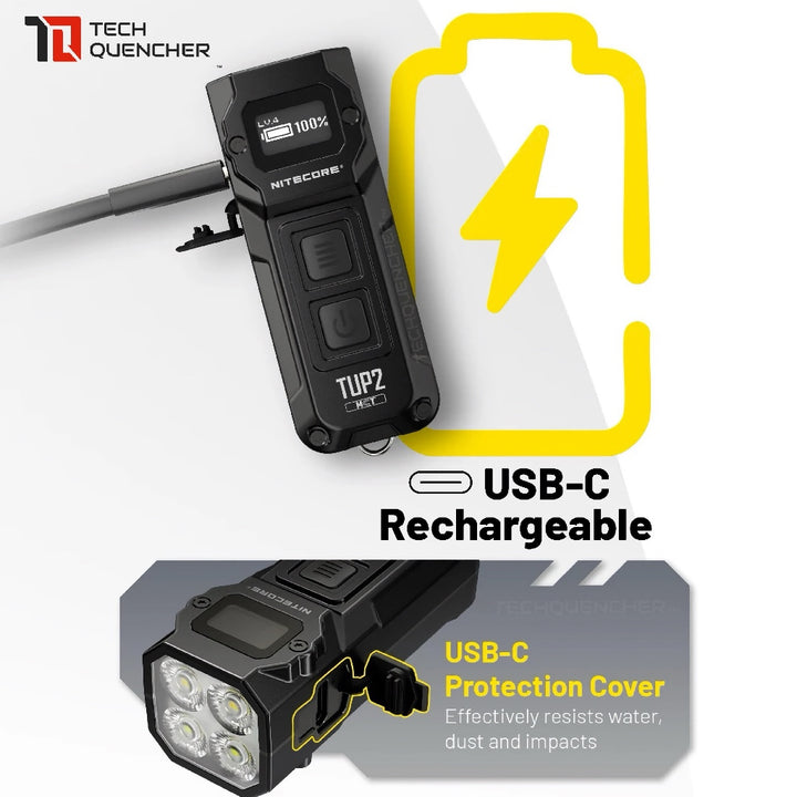 Nitecore TUP2 Keychain Flashlight - 1200 Lumens - OLED Display - USB-C Charging - 58g - MCT UHE LEDS