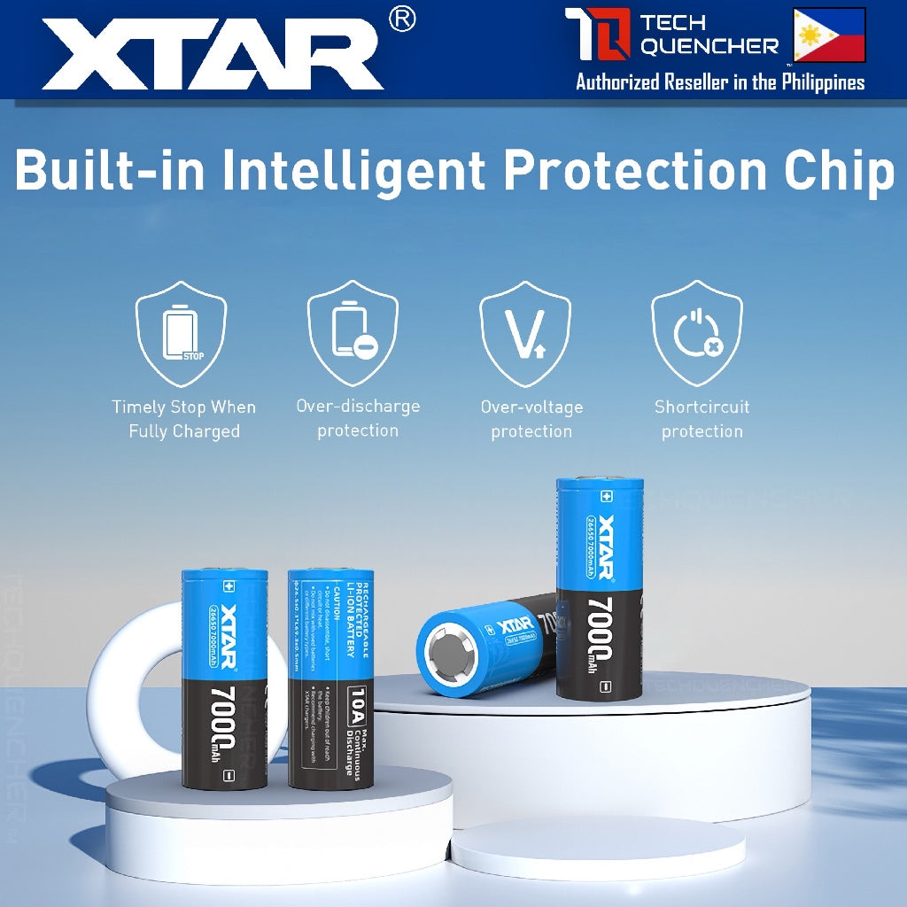 XTAR 26650 7000mAh Protected Battery - 3.6V Rechargeable - Lithium-Ion - 10A - Big Button Top Design