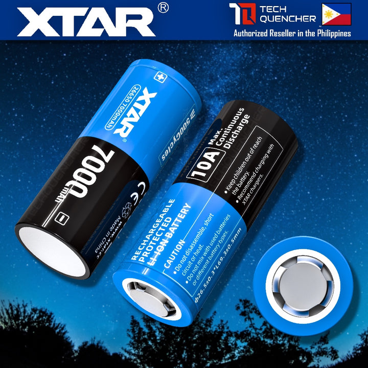 XTAR 26650 7000mAh Protected Battery - 3.6V Rechargeable - Lithium-Ion - 10A - Big Button Top Design
