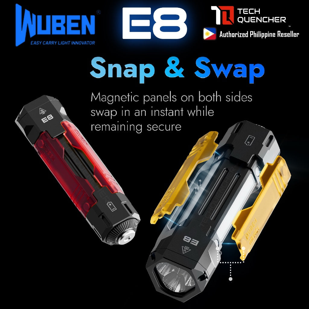 Wuben E8 Flashlight - 1300 Lumens - 2W UV -Swappable Shells - 14500 USB-C Rechargeable Battery -IP68