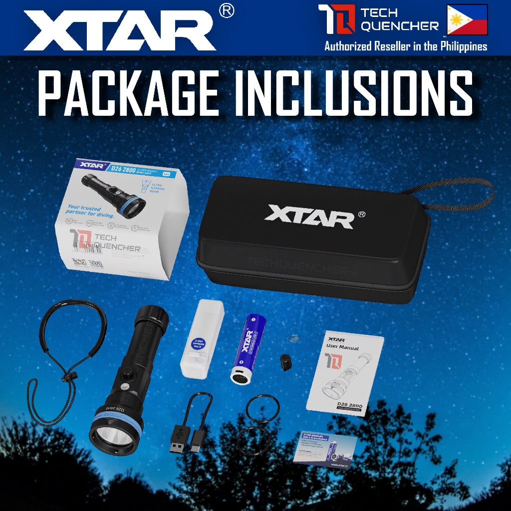 XTAR D26 2800 Diving Flashlight - 2800 Lumens - 450 meters- 5000mAh Rechargeable 21700 USB-C Battery