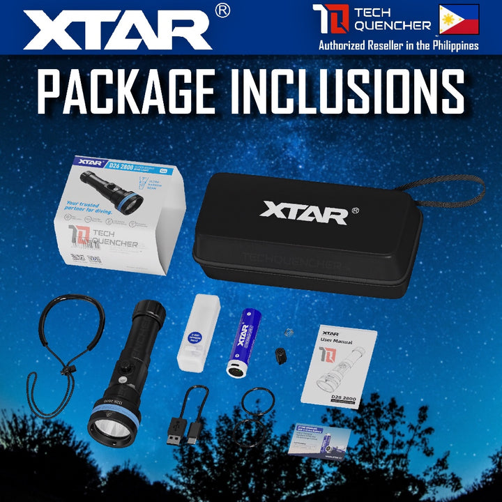 XTAR D26 2800 Diving Flashlight - 2800 Lumens - 450 meters- 5000mAh Rechargeable 21700 USB-C Battery