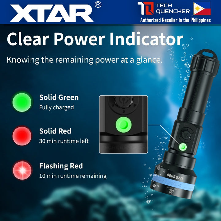 XTAR D26 2800 Diving Flashlight - 2800 Lumens - 450 meters- 5000mAh Rechargeable 21700 USB-C Battery