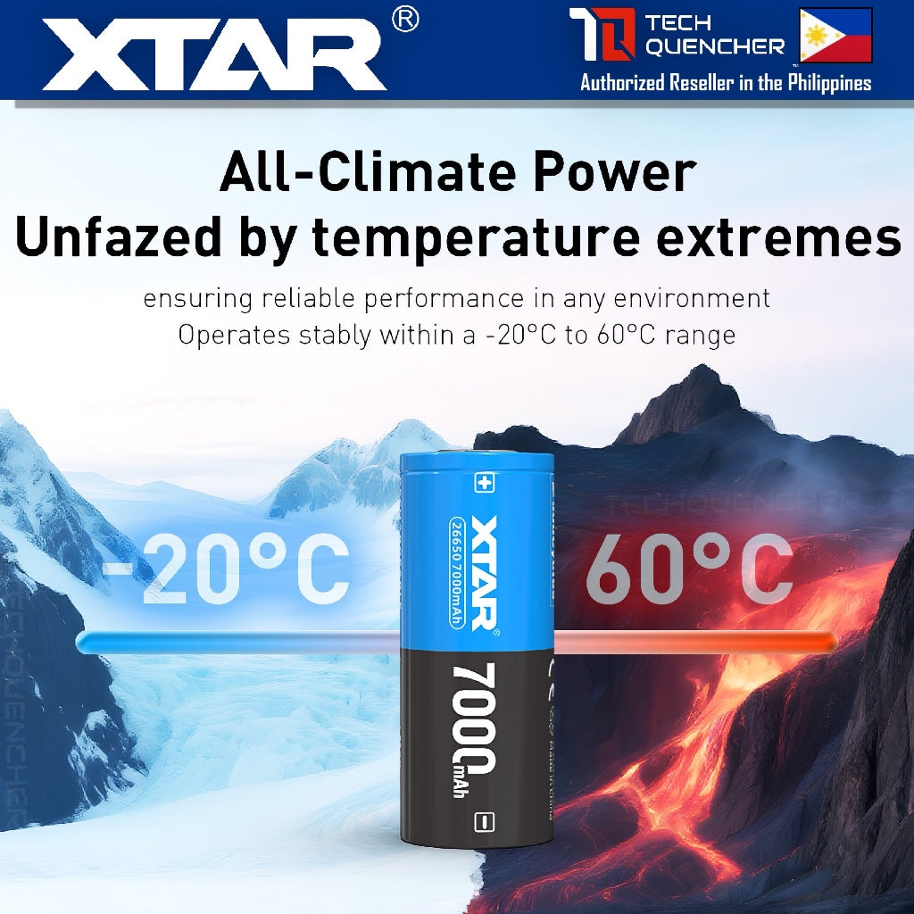 XTAR 26650 7000mAh Protected Battery - 3.6V Rechargeable - Lithium-Ion - 10A - Big Button Top Design