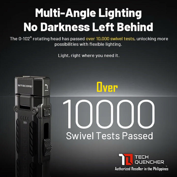 Nitecore EDC09 Flashlight - Adjustable 120° Rotating Head - High CRI Three Color Temperature - USB-C