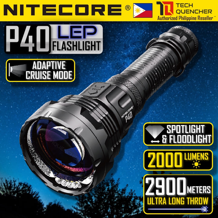 Nitecore P40 LEP Flashlight - 2900 Meters - 2000 Lumens - Adaptive Cruise Mode- 5500mAh- USB-C -IP68
