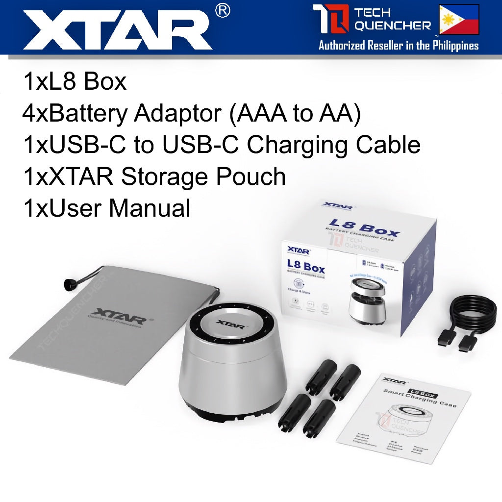 XTAR L8 Box - Battery Charger Case for AA - AAA - Ni-MH - Li-ion - 8 Slots - Fast Charging - USB-C