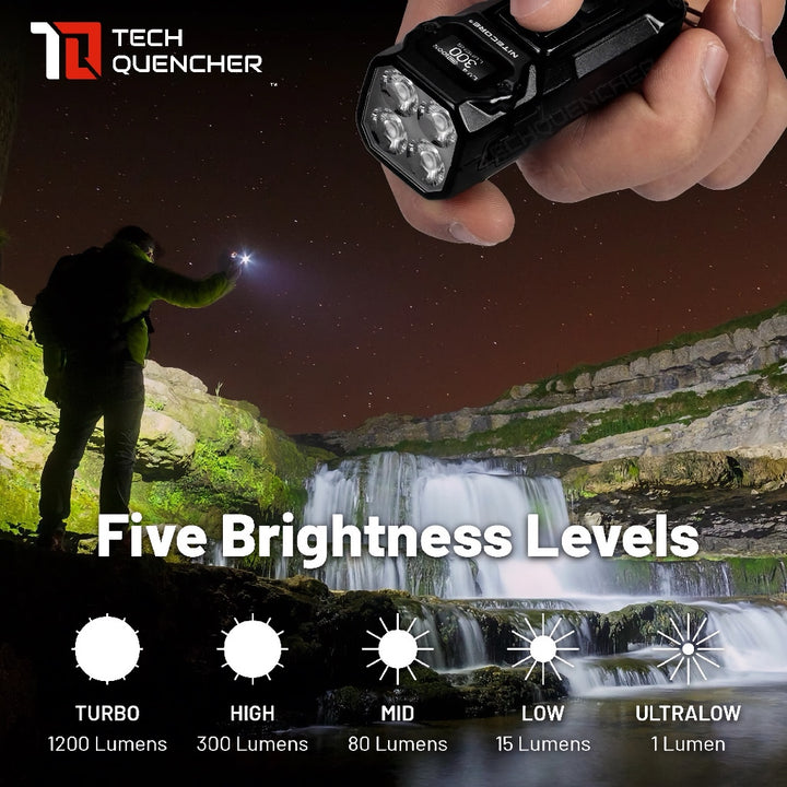 Nitecore TUP2 Keychain Flashlight - 1200 Lumens - OLED Display - USB-C Charging - 58g - MCT UHE LEDS