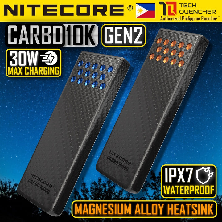 Nitecore Carbo 10000 GEN2- Carbon Fiber Powerbank - 10000mAh - 30W Output- IPX8 - Magnesium Heatsink