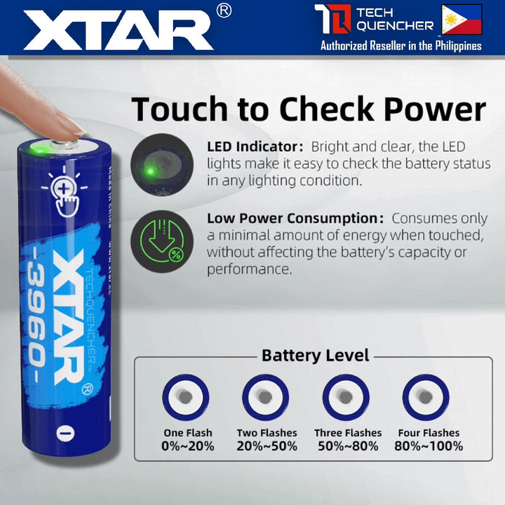XTAR 3960 AA 1.5V - 2500mAh -  Touch to Check Power - Rechargeable Lithium Battery - LED Indicator
