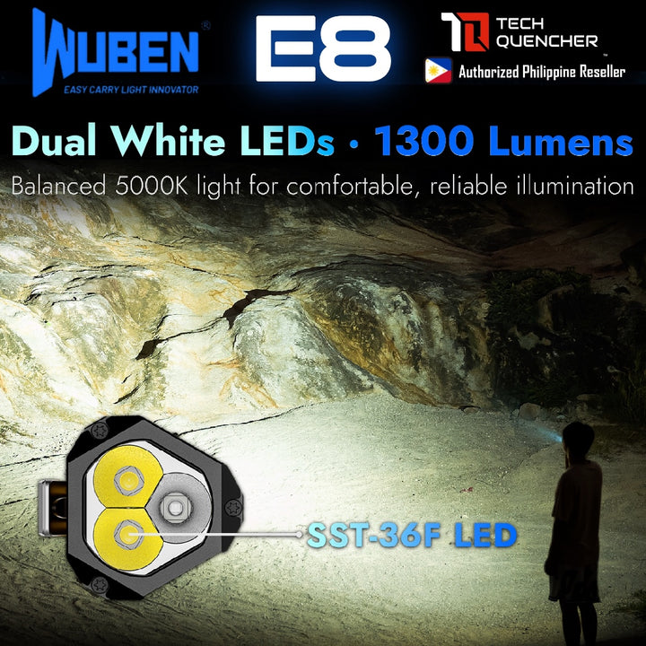 Wuben E8 Flashlight - 1300 Lumens - 2W UV -Swappable Shells - 14500 USB-C Rechargeable Battery -IP68