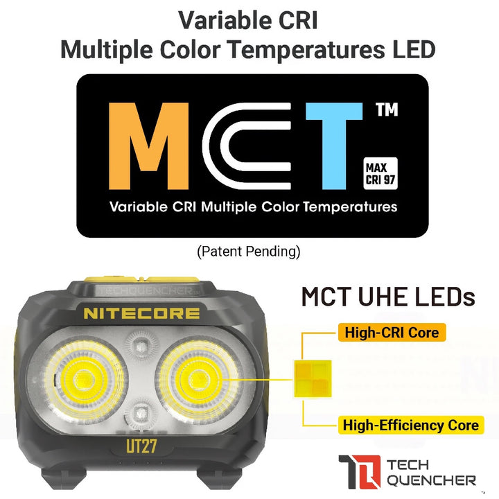 Nitecore UT27 GEN4 Headlamp 800 Lumens - Multi Color Temperature - High CRI - Dual Battery Option