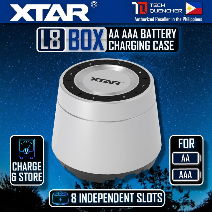XTAR L8 Box - Battery Charger Case for AA - AAA - Ni-MH - Li-ion - 8 Slots - Fast Charging - USB-C
