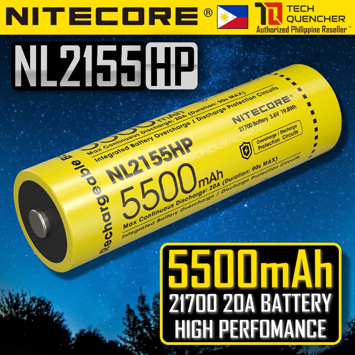 Nitecore NL2155HP 5500mAh Battery - 20A - 21700 High Performance Rechargeable Li-ion Battery - IPX6