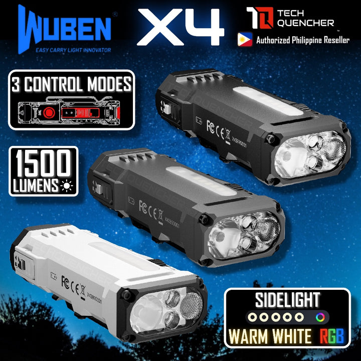 Wuben X4 Flashlight - 1500 Lumens - Side Light - 18650 Removable Battery - USB-C Rechargeable - IP68